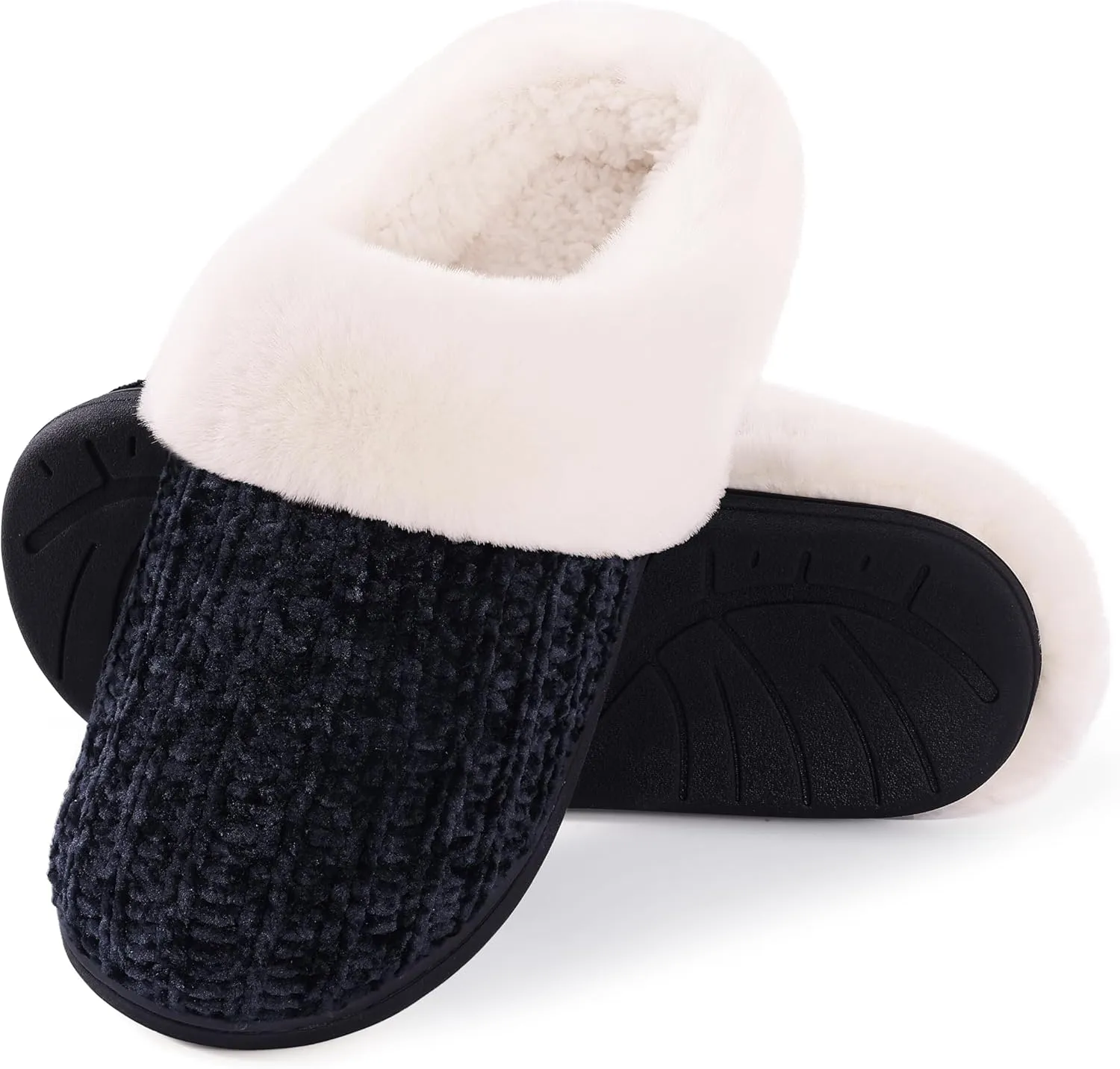 Evshine Warm Knit House Slippers for Women Comfy Wool-Like Lined Chenille Slippers with Memory Foam and Indoor Outdoor Soles