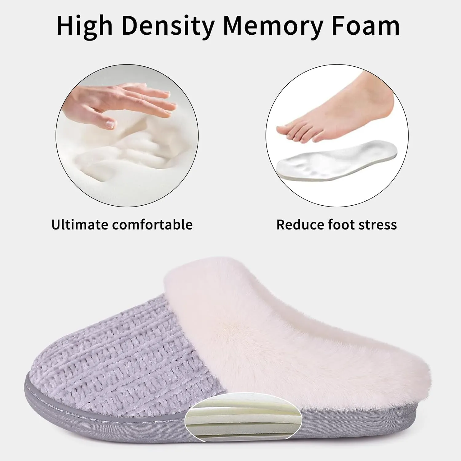 Evshine Warm Knit House Slippers for Women Comfy Wool-Like Lined Chenille Slippers with Memory Foam and Indoor Outdoor Soles