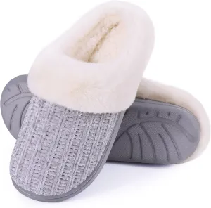 Evshine Warm Knit House Slippers for Women Comfy Wool-Like Lined Chenille Slippers with Memory Foam and Indoor Outdoor Soles