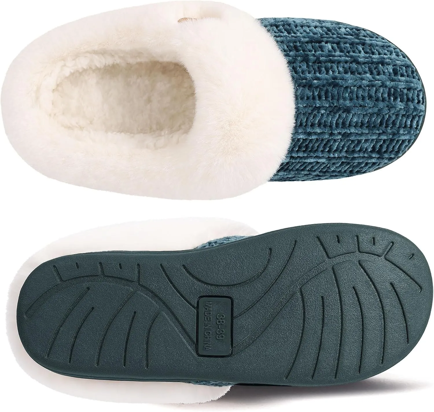 Evshine Warm Knit House Slippers for Women Comfy Wool-Like Lined Chenille Slippers with Memory Foam and Indoor Outdoor Soles