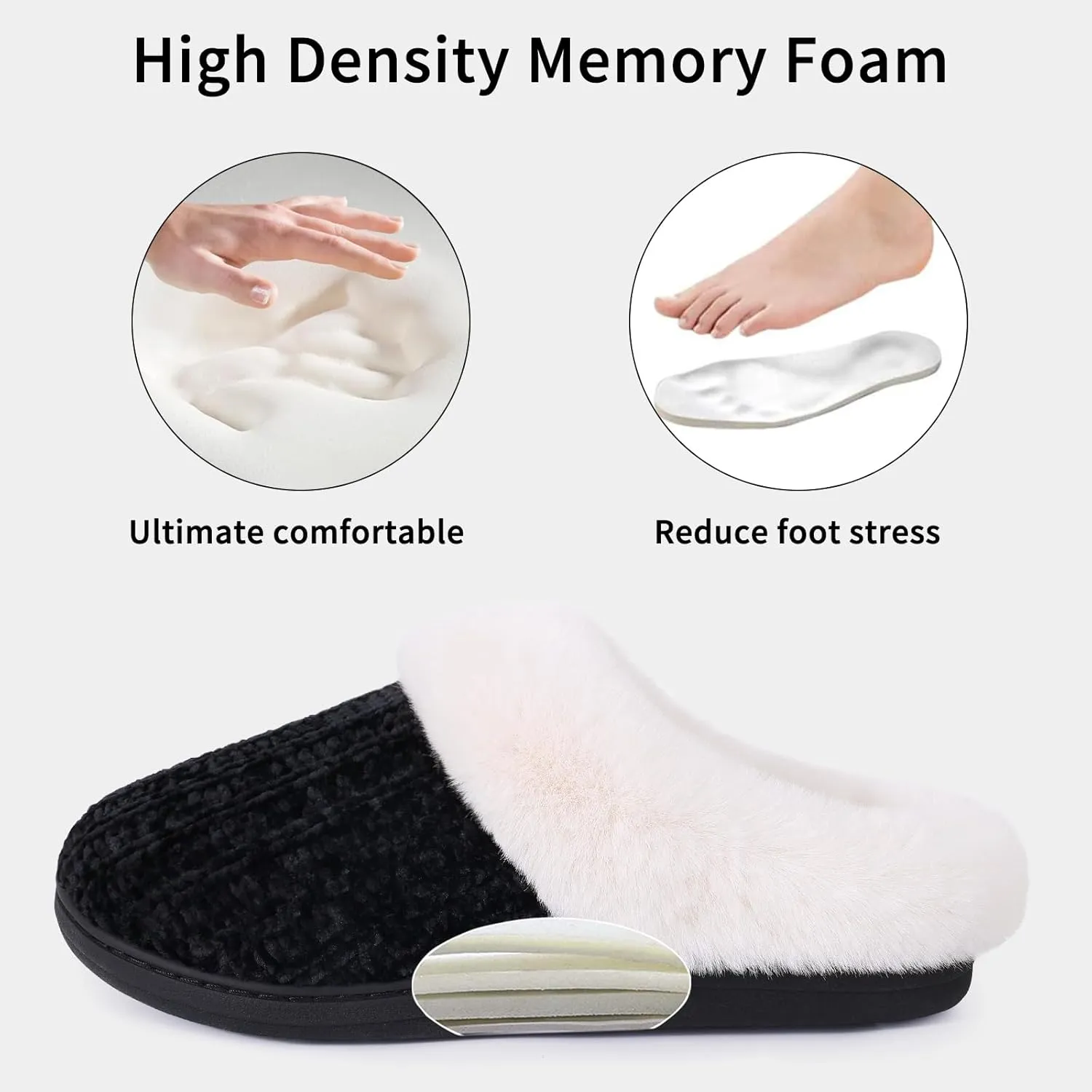Evshine Warm Knit House Slippers for Women Comfy Wool-Like Lined Chenille Slippers with Memory Foam and Indoor Outdoor Soles