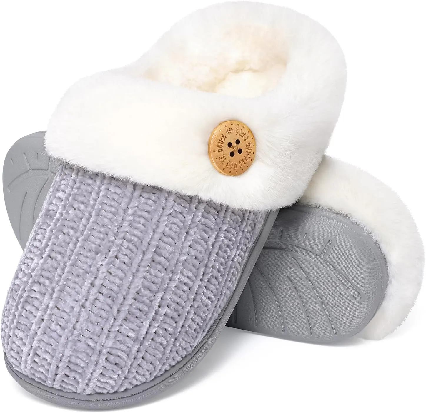 Evshine Warm Knit House Slippers for Women Comfy Wool-Like Lined Chenille Slippers with Memory Foam and Indoor Outdoor Soles
