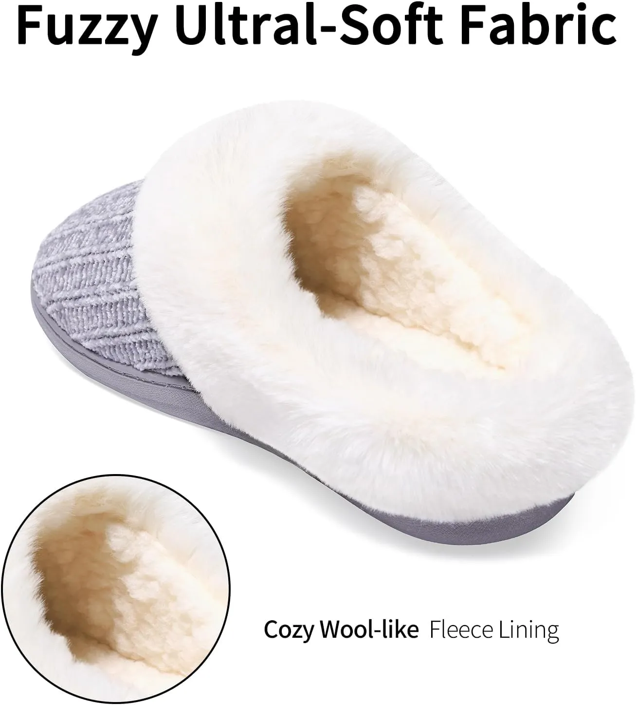 Evshine Warm Knit House Slippers for Women Comfy Wool-Like Lined Chenille Slippers with Memory Foam and Indoor Outdoor Soles