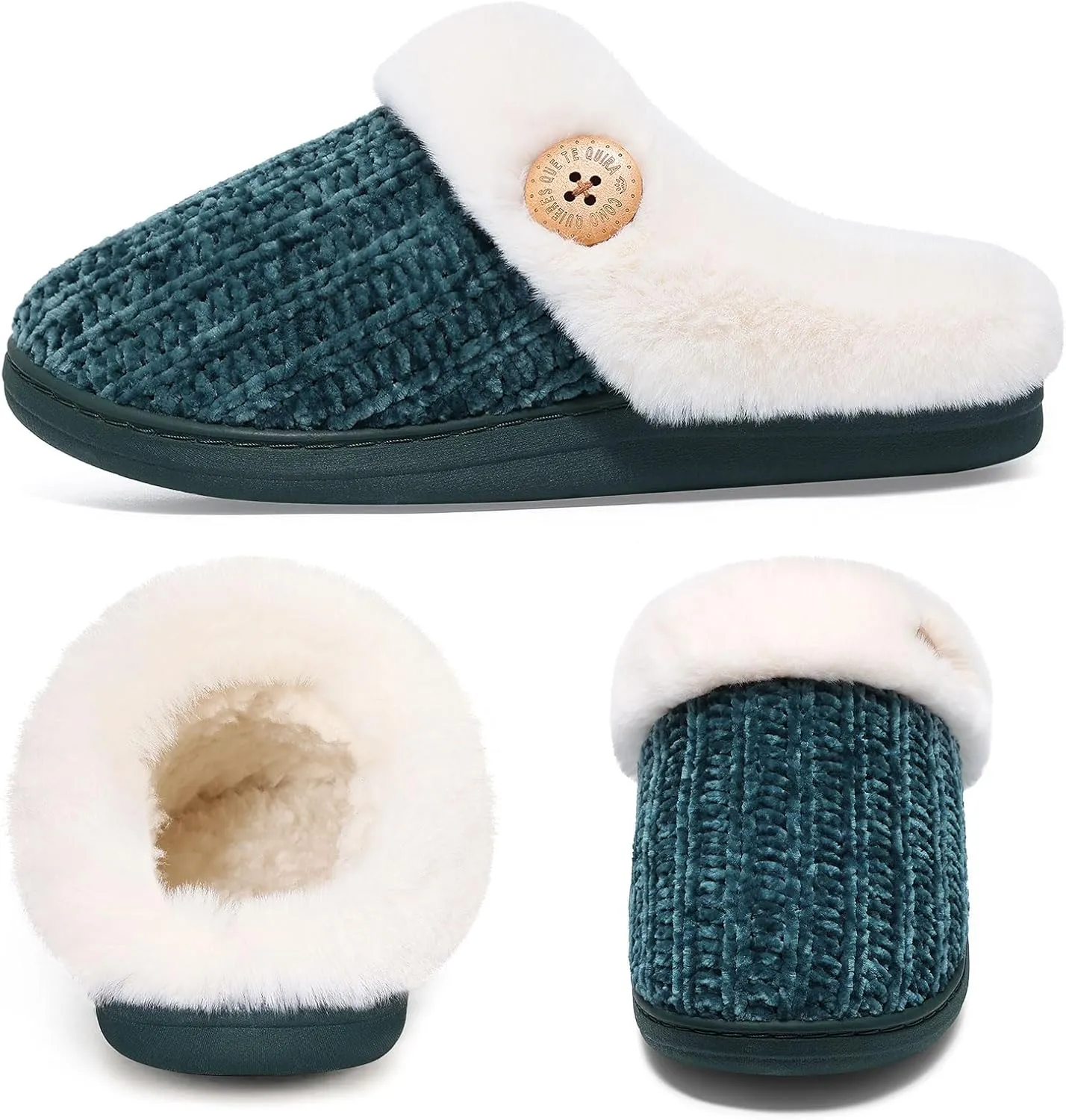 Evshine Warm Knit House Slippers for Women Comfy Wool-Like Lined Chenille Slippers with Memory Foam and Indoor Outdoor Soles