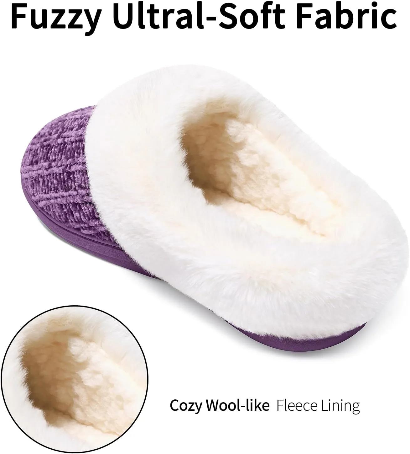 Evshine Warm Knit House Slippers for Women Comfy Wool-Like Lined Chenille Slippers with Memory Foam and Indoor Outdoor Soles