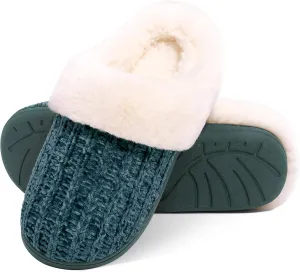 Evshine Warm Knit House Slippers for Women Comfy Wool-Like Lined Chenille Slippers with Memory Foam and Indoor Outdoor Soles