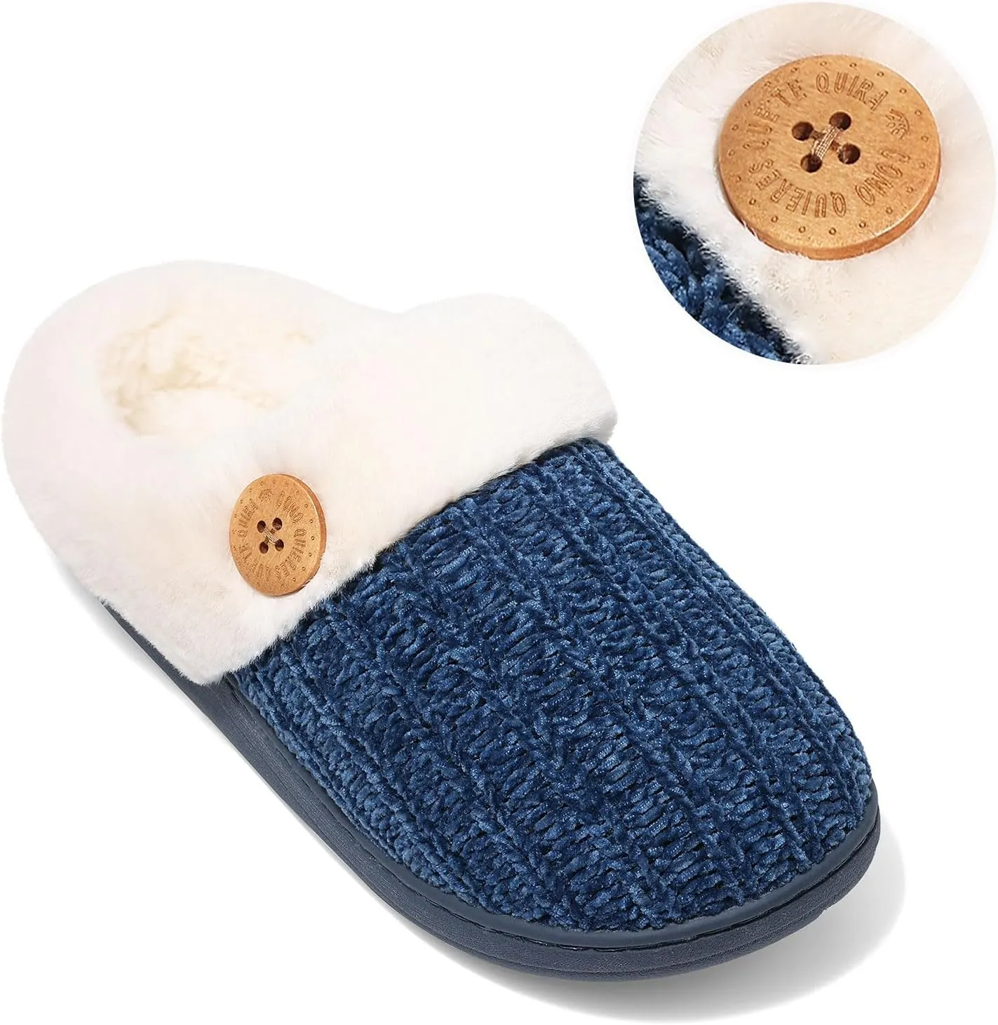 Evshine Warm Knit House Slippers for Women Comfy Wool-Like Lined Chenille Slippers with Memory Foam and Indoor Outdoor Soles