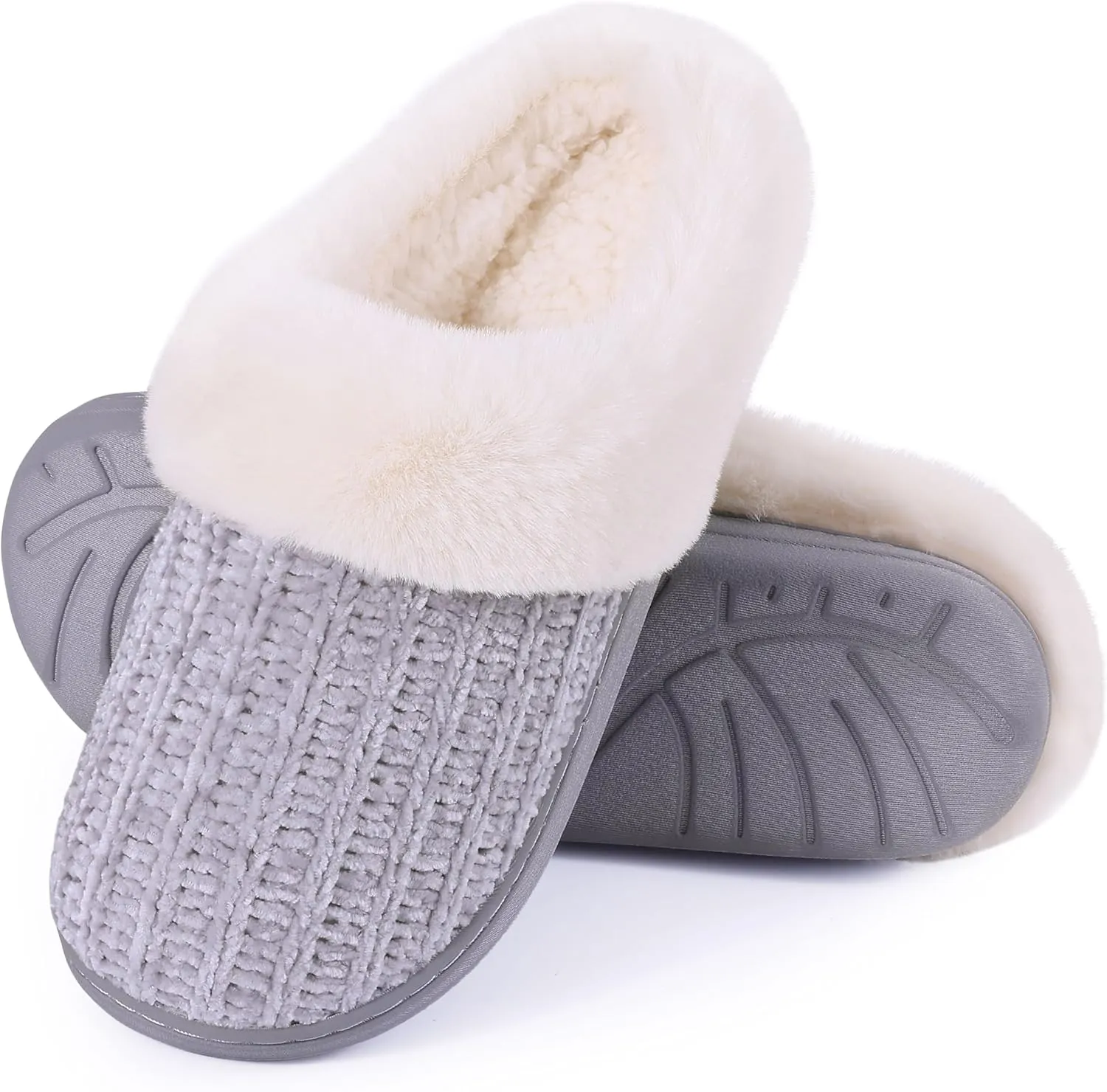 Evshine Warm Knit House Slippers for Women Comfy Wool-Like Lined Chenille Slippers with Memory Foam and Indoor Outdoor Soles