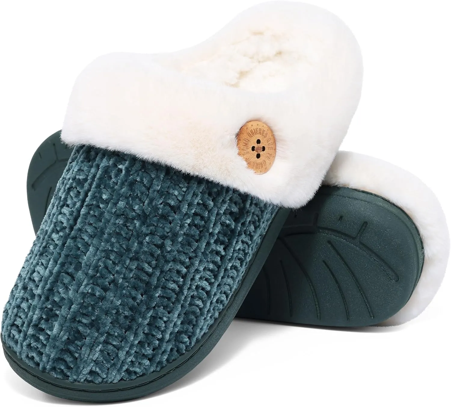 Evshine Warm Knit House Slippers for Women Comfy Wool-Like Lined Chenille Slippers with Memory Foam and Indoor Outdoor Soles