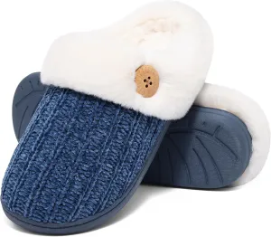 Evshine Warm Knit House Slippers for Women Comfy Wool-Like Lined Chenille Slippers with Memory Foam and Indoor Outdoor Soles