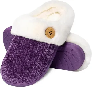 Evshine Warm Knit House Slippers for Women Comfy Wool-Like Lined Chenille Slippers with Memory Foam and Indoor Outdoor Soles