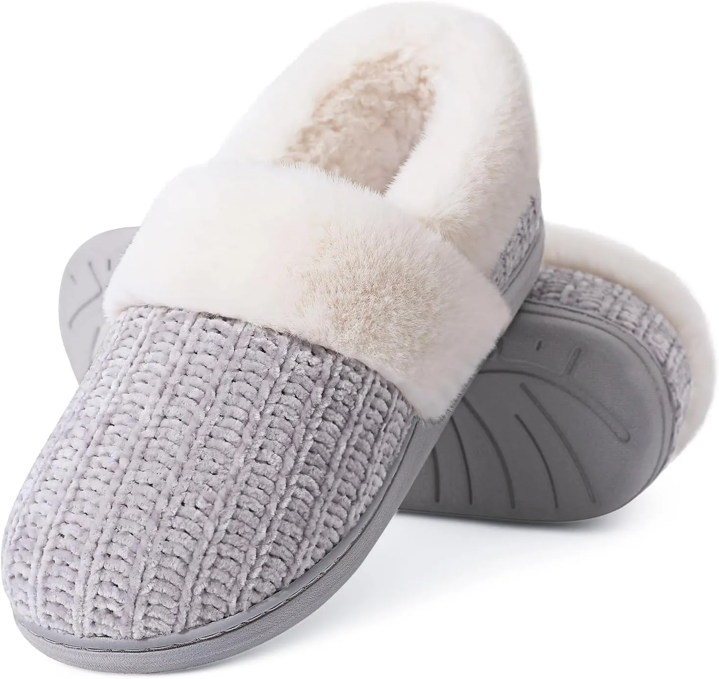 Evshine Women's Fuzzy Memory Foam Slippers, Closed Back Knit Bedroom Slippers, Slip-On Warm House Shoes for Indoor & Outdoor Comfort