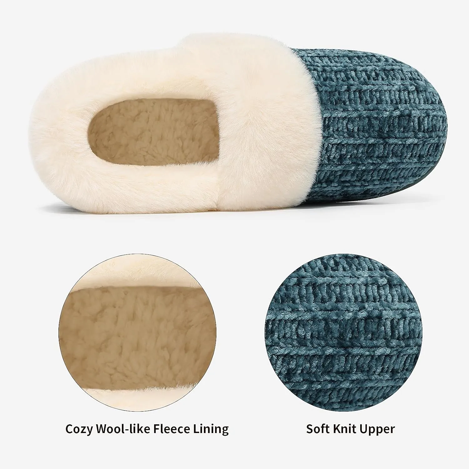 Evshine Women's Fuzzy Memory Foam Slippers, Closed Back Knit Bedroom Slippers, Slip-On Warm House Shoes for Indoor & Outdoor Comfort