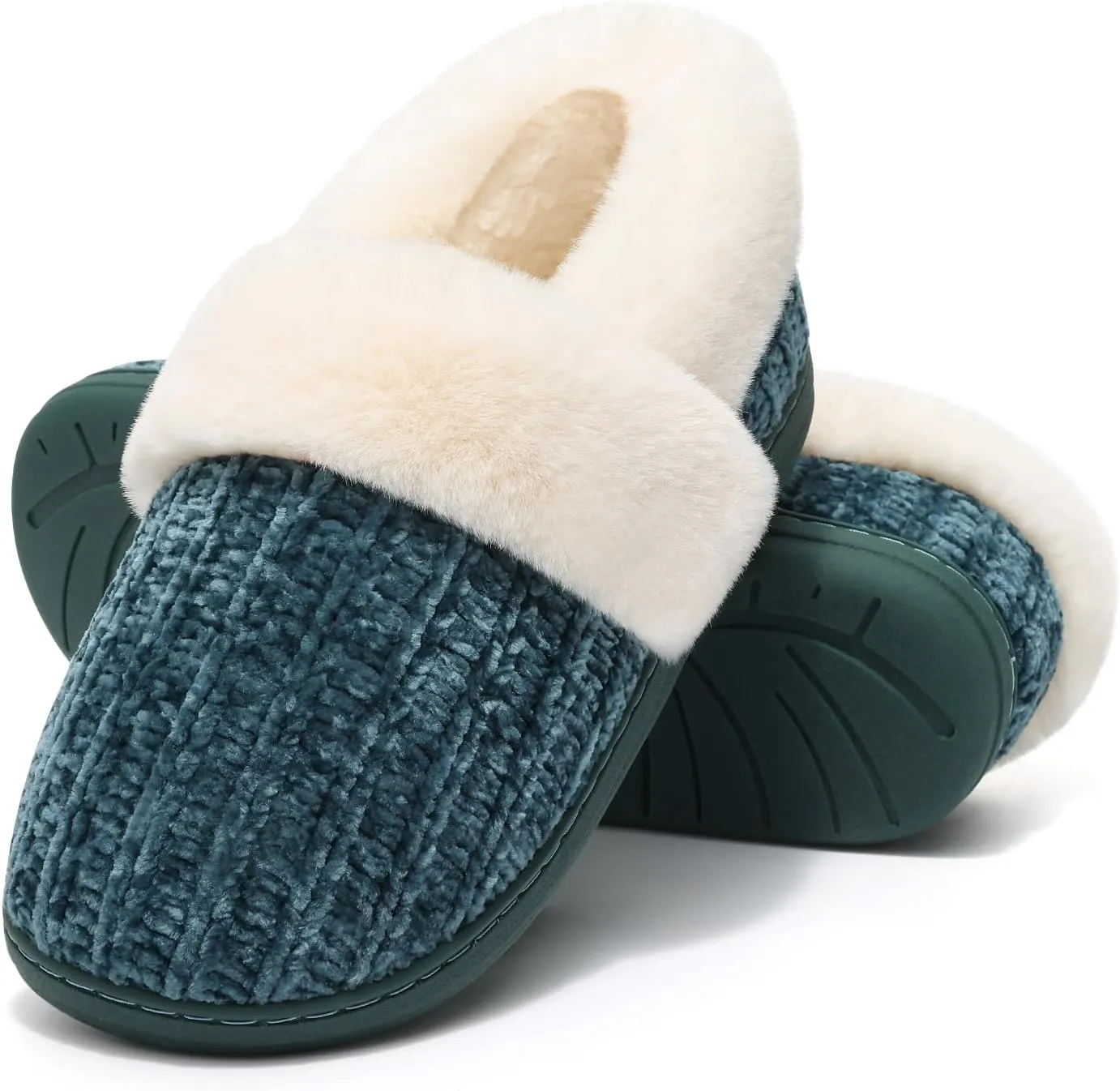 Evshine Women's Fuzzy Memory Foam Slippers, Closed Back Knit Bedroom Slippers, Slip-On Warm House Shoes for Indoor & Outdoor Comfort