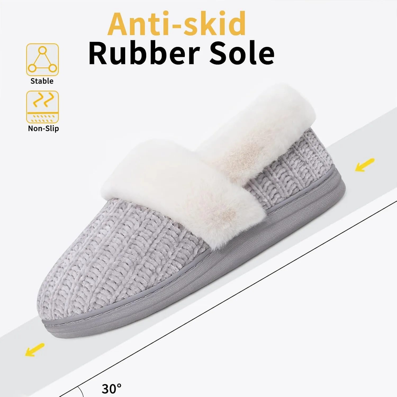 Evshine Women's Fuzzy Memory Foam Slippers, Closed Back Knit Bedroom Slippers, Slip-On Warm House Shoes for Indoor & Outdoor Comfort