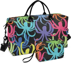 Exnundod Cute Octopus Women Weekender Bags Cartoon Gym Bags Carry On Overnight Duffle Large Duffle Tote Hospital Bag for Business Trip Yoga