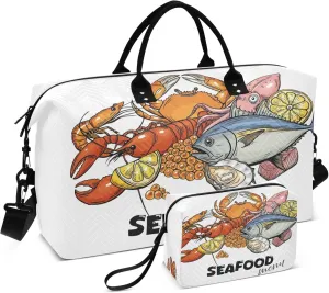 Exnundod Travel Duffel Bags Cartoon Seafood Set Menu Sports Gym Bag Weekender Carry On Tote Overnight Luggage Bags for Women and Men