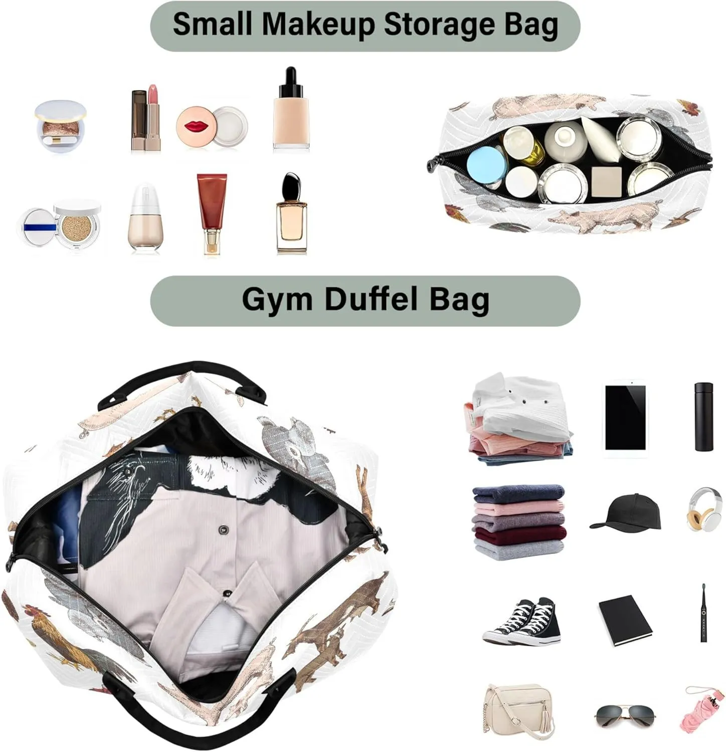 Exnundod Women Weekender Bags Hand Drawn Farm Animals Travel Duffel Bags Carry On Overnight Bag Sheep Pig Duck Large Hospital Tote Luggage