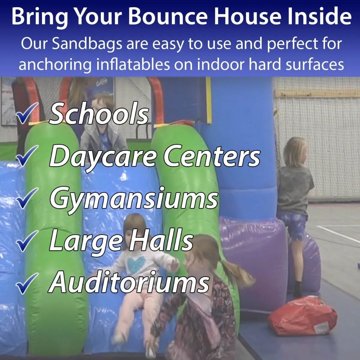 Extra Durable Strong Vinyl Sand Bag | Blue PVC | 21" x 21" | Used to Support and Anchor Inflatables, Bounce Houses, Water Slides, Tents, and More | Holds Up to 50 Pounds | 10 Pack