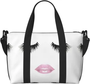 Eyelash Lip White print Travel Duffle Bag,Weekender Bags,Gym Duffel Bag,Luggage Duffle Overnight for Women Men