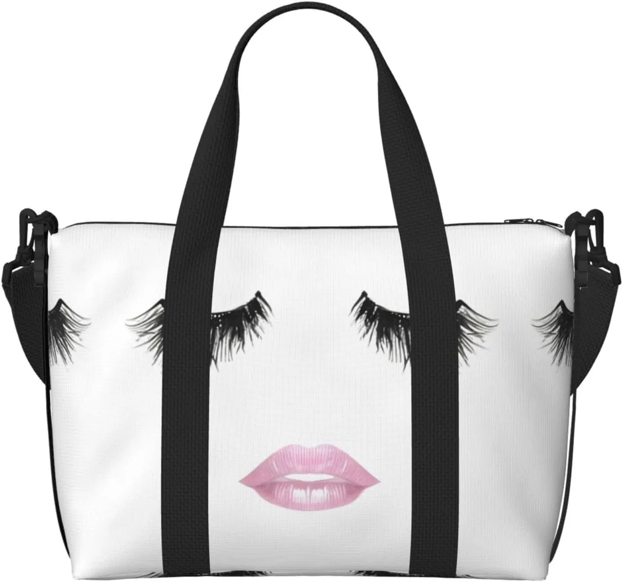 Eyelash Lip White print Travel Duffle Bag,Weekender Bags,Gym Duffel Bag,Luggage Duffle Overnight for Women Men