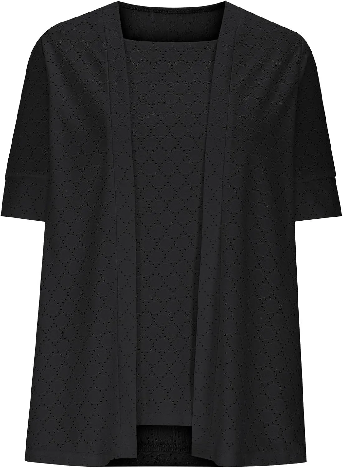 Eyelet Tops Cardigan for Women Summer Cover Ups Casual Dressy Shirts Short Sleeve 2 in 1 Shirts Elegant Blouses