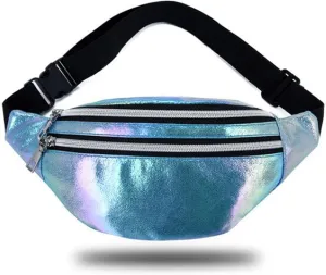 eYLun Women Holographic Fanny Pack Waist Bag Crossbody Bag Shiny Waist Pack Waterproof Bumbag Running and Traveling Blue