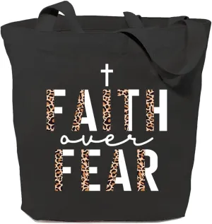Faith Over Fear Canvas Tote Bag for Women Aesthetic Leopard Print Reusable Grocery Shopping Bags Christian Gifts