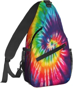 Famame Colorful Rainbow Tie Dye Sling Backpack Chest Bag Crossbody Shoulder Bag Gym Cycling Travel Hiking Daypack For Men Women Multicolor 18