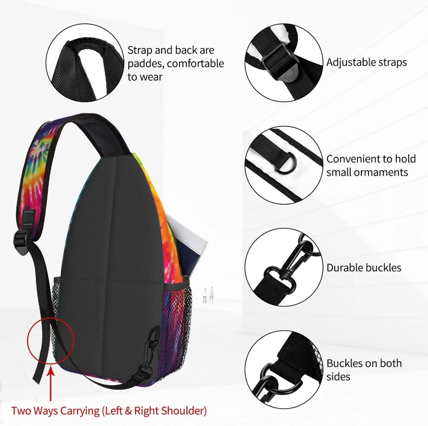 Famame Colorful Rainbow Tie Dye Sling Backpack Chest Bag Crossbody Shoulder Bag Gym Cycling Travel Hiking Daypack For Men Women Multicolor 18
