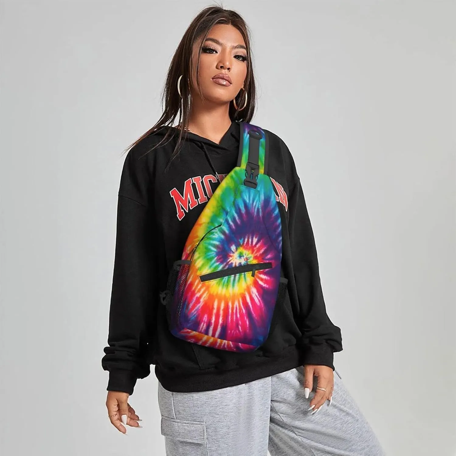 Famame Colorful Rainbow Tie Dye Sling Backpack Chest Bag Crossbody Shoulder Bag Gym Cycling Travel Hiking Daypack For Men Women Multicolor 18