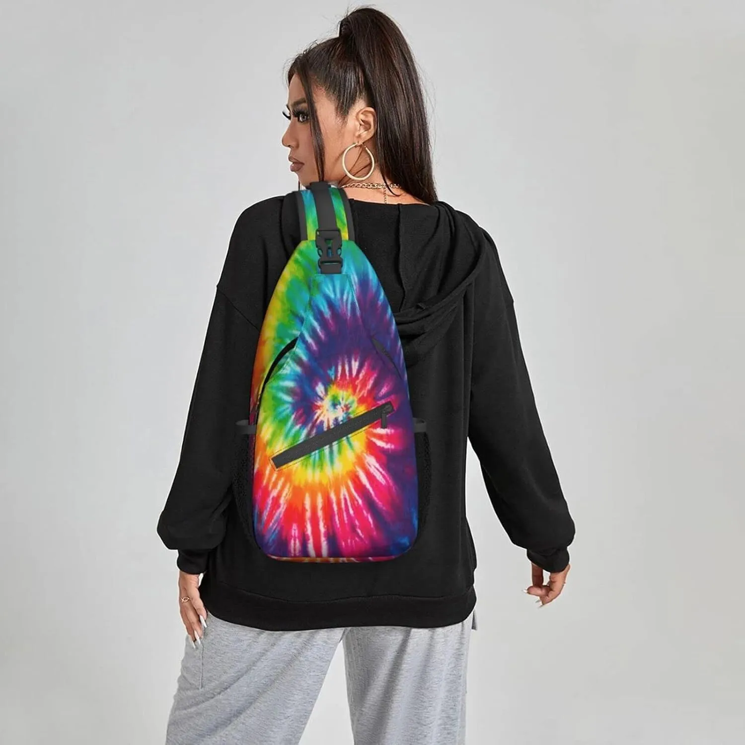 Famame Colorful Rainbow Tie Dye Sling Backpack Chest Bag Crossbody Shoulder Bag Gym Cycling Travel Hiking Daypack For Men Women Multicolor 18