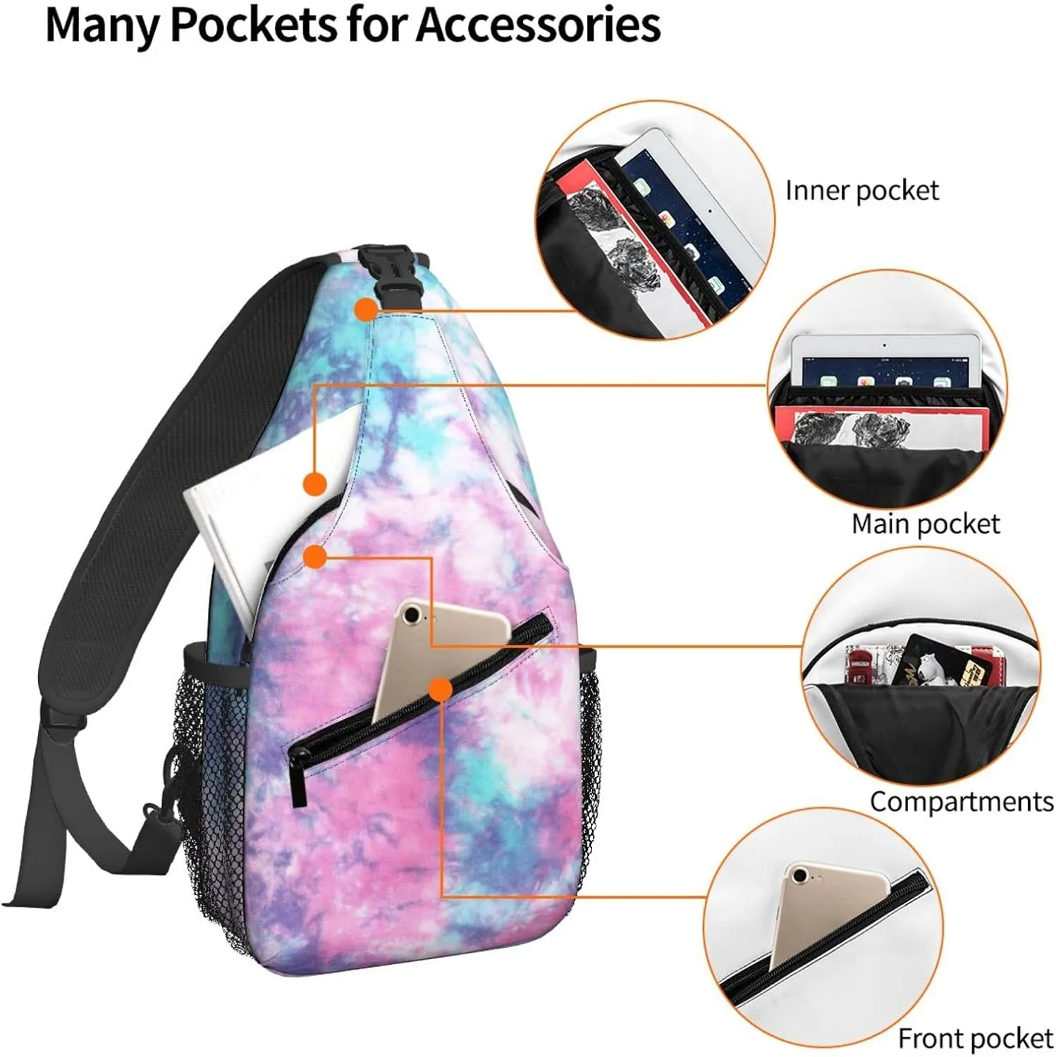 Famame Pastel Blue Pink Tie Dye Sling Backpack Chest Bag Crossbody Shoulder Bag Gym Cycling Travel Hiking Daypack For Men Women