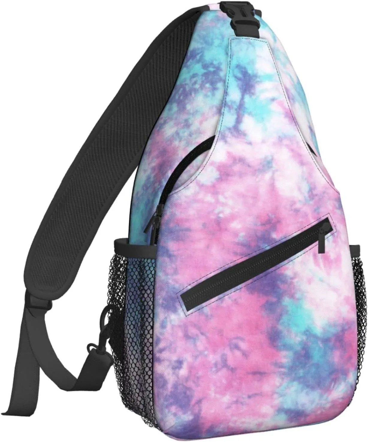Famame Pastel Blue Pink Tie Dye Sling Backpack Chest Bag Crossbody Shoulder Bag Gym Cycling Travel Hiking Daypack For Men Women