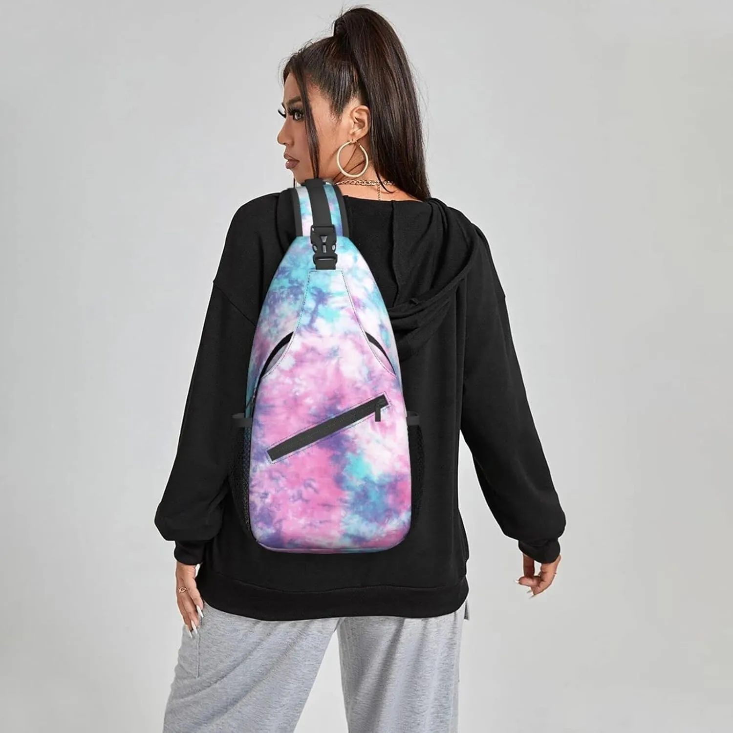 Famame Pastel Blue Pink Tie Dye Sling Backpack Chest Bag Crossbody Shoulder Bag Gym Cycling Travel Hiking Daypack For Men Women