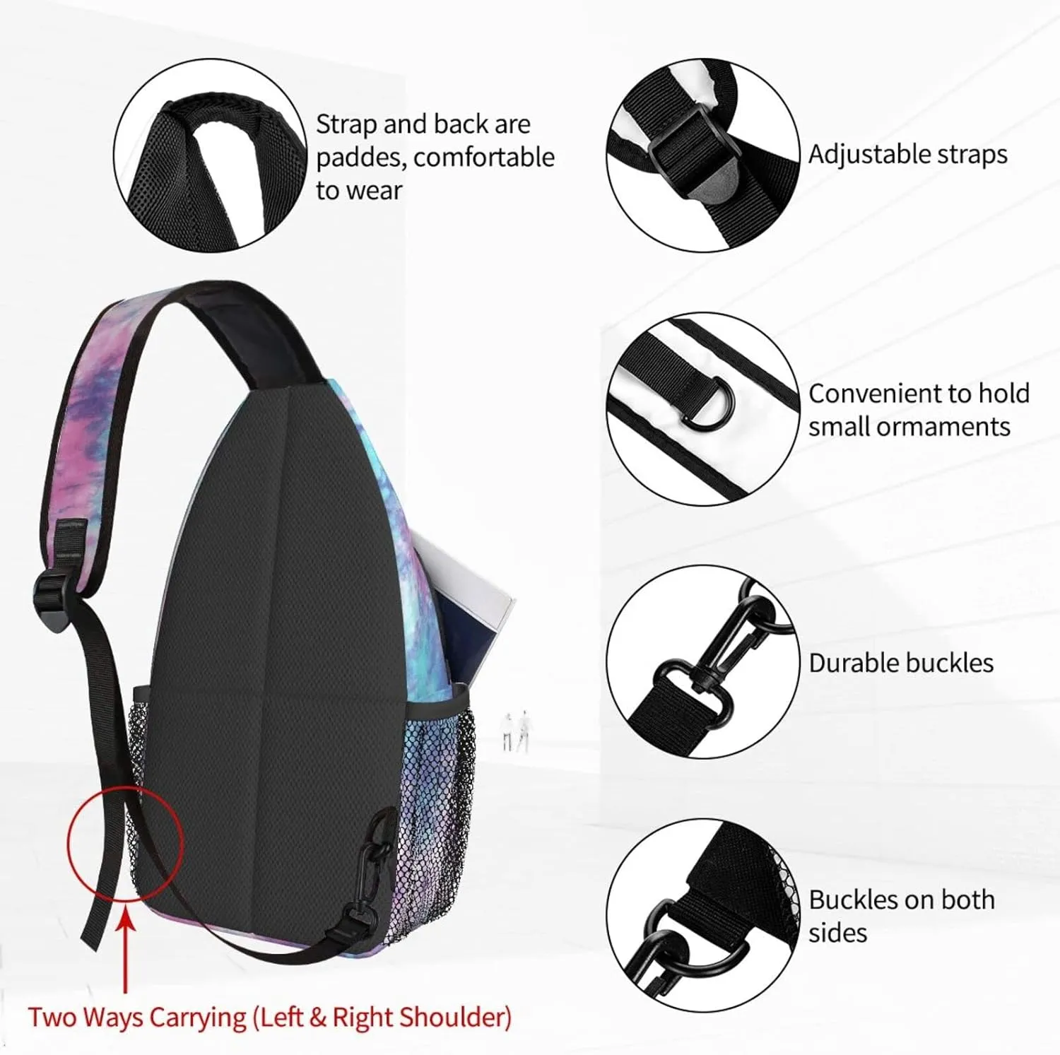 Famame Pastel Blue Pink Tie Dye Sling Backpack Chest Bag Crossbody Shoulder Bag Gym Cycling Travel Hiking Daypack For Men Women