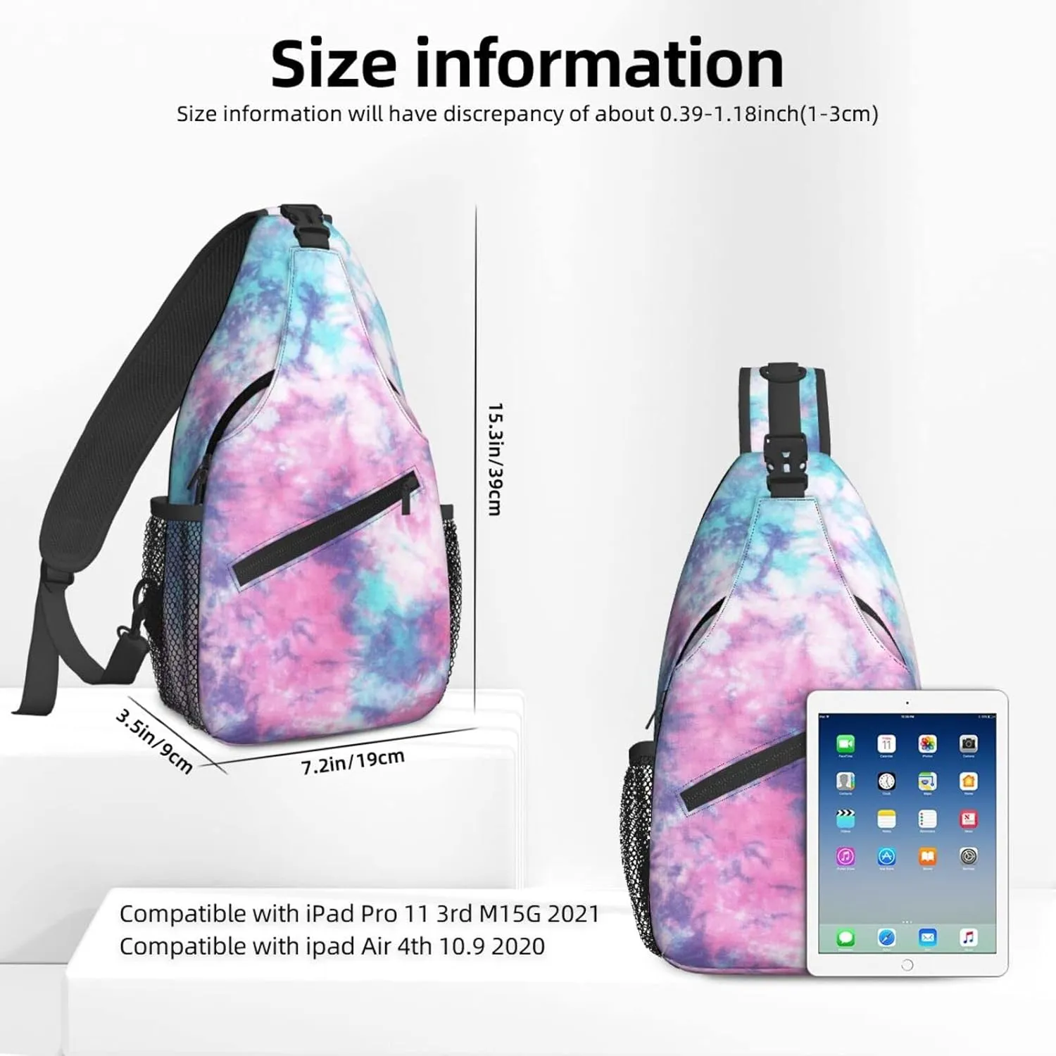 Famame Pastel Blue Pink Tie Dye Sling Backpack Chest Bag Crossbody Shoulder Bag Gym Cycling Travel Hiking Daypack For Men Women