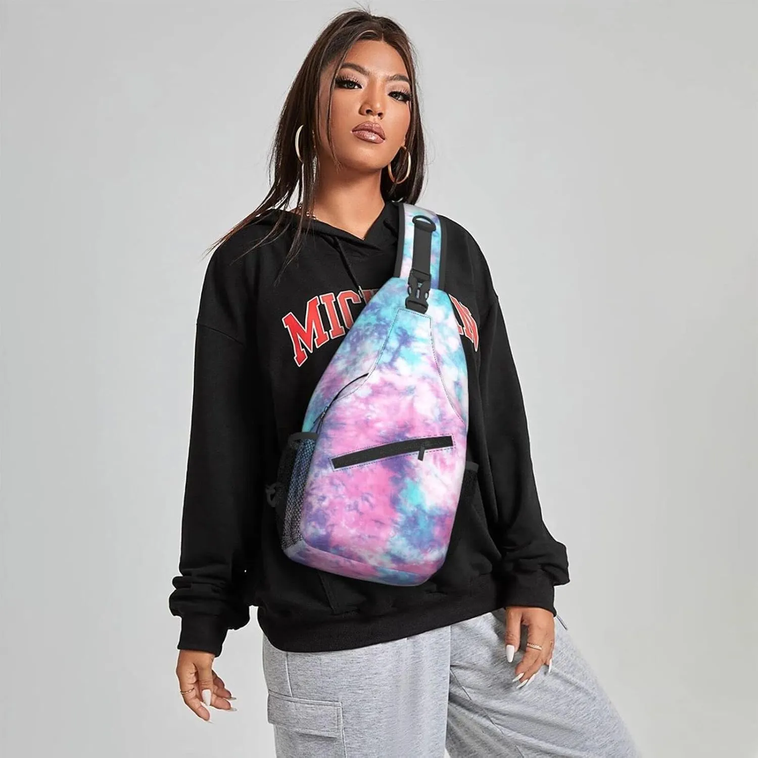 Famame Pastel Blue Pink Tie Dye Sling Backpack Chest Bag Crossbody Shoulder Bag Gym Cycling Travel Hiking Daypack For Men Women
