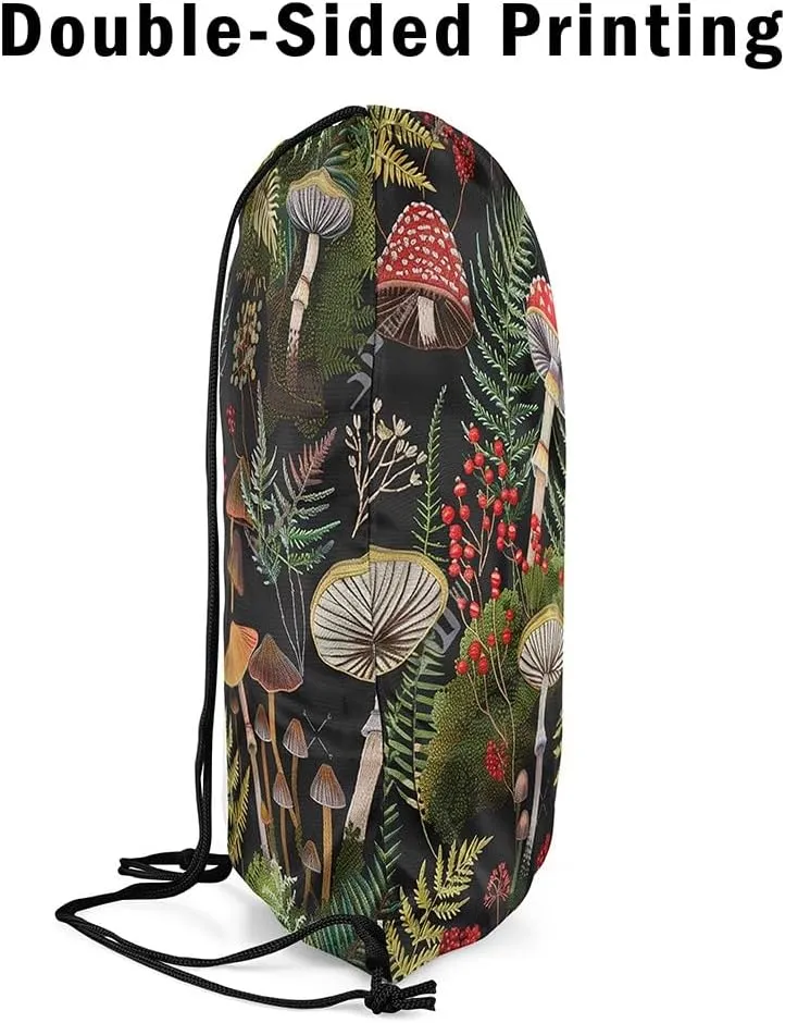 Feelyou Mushroom Drawstring Backpack 13"x15.7" Lichen Mushroom Drawstring Bags for Kawaii Fungus Sports Drawstring Sackpack Breathable Wild Plants Waterproof Cinch Bag