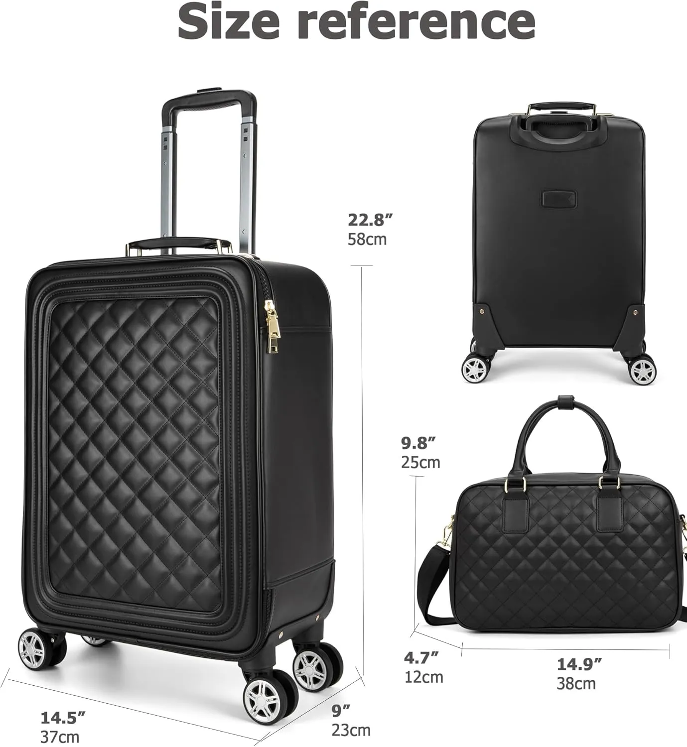 feilario 20in 2 Piece Set Travel Leather Softside Carry On Luggage Double Spinner Wheels Checked Suitcase