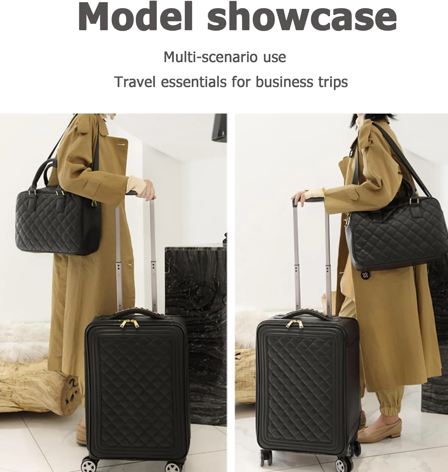 feilario 20in 2 Piece Set Travel Leather Softside Carry On Luggage Double Spinner Wheels Checked Suitcase