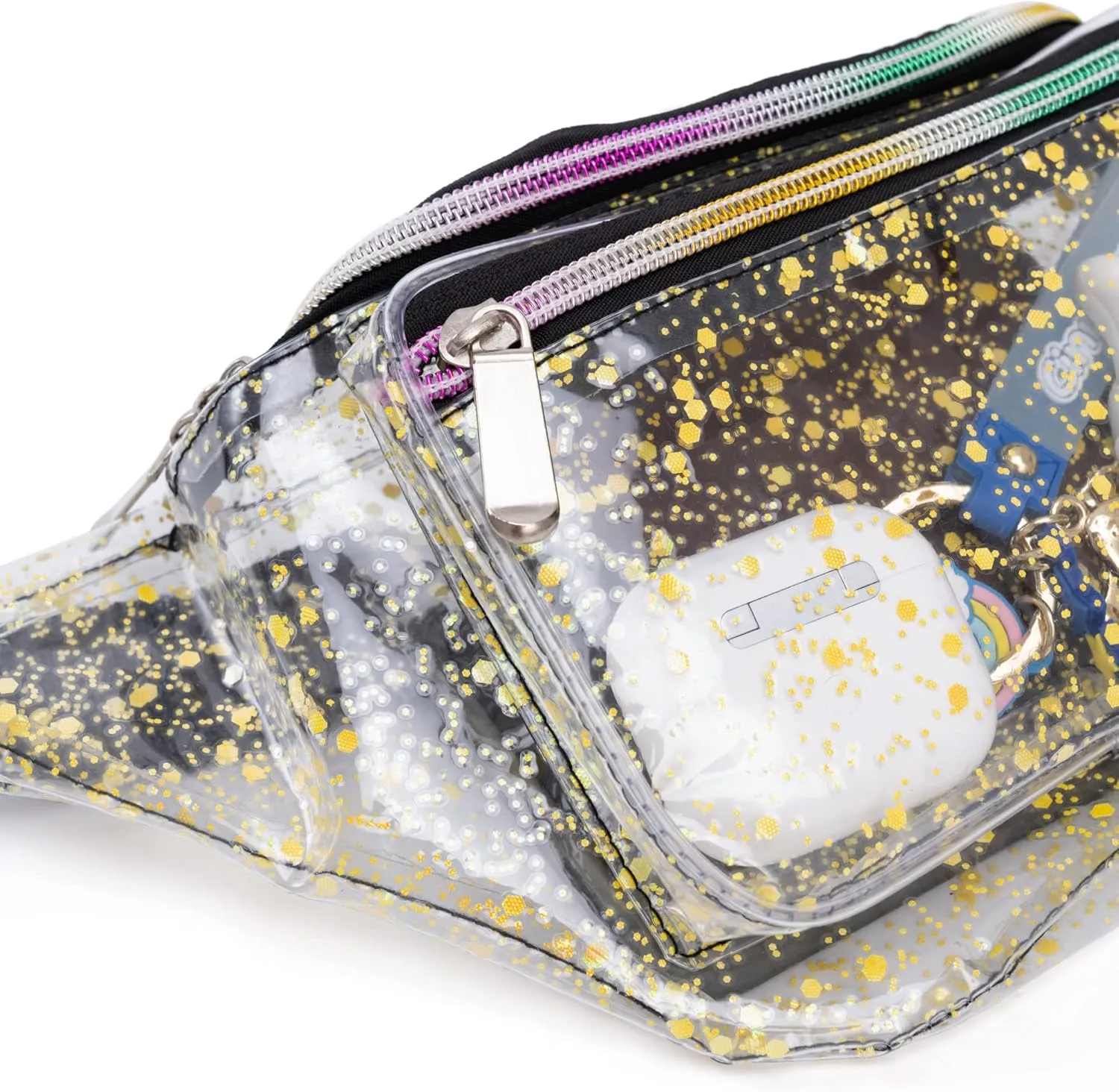 Festival Rave 80S 90S Holographic Dreamy Yellow Green Clear Fanny Pack for Women Girls Concert Stadium Approved Waist Belt Bum Bags - Dreamy Yellow Green Transparent