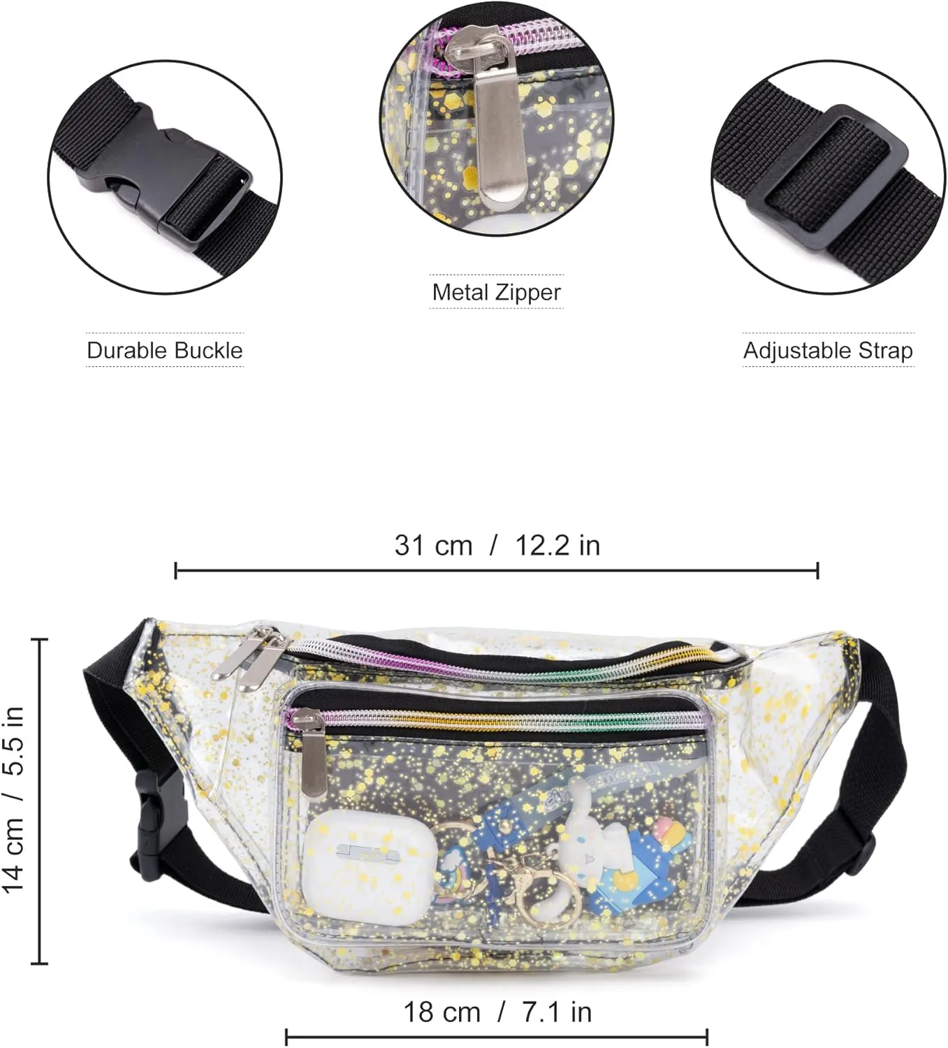 Festival Rave 80S 90S Holographic Dreamy Yellow Green Clear Fanny Pack for Women Girls Concert Stadium Approved Waist Belt Bum Bags - Dreamy Yellow Green Transparent