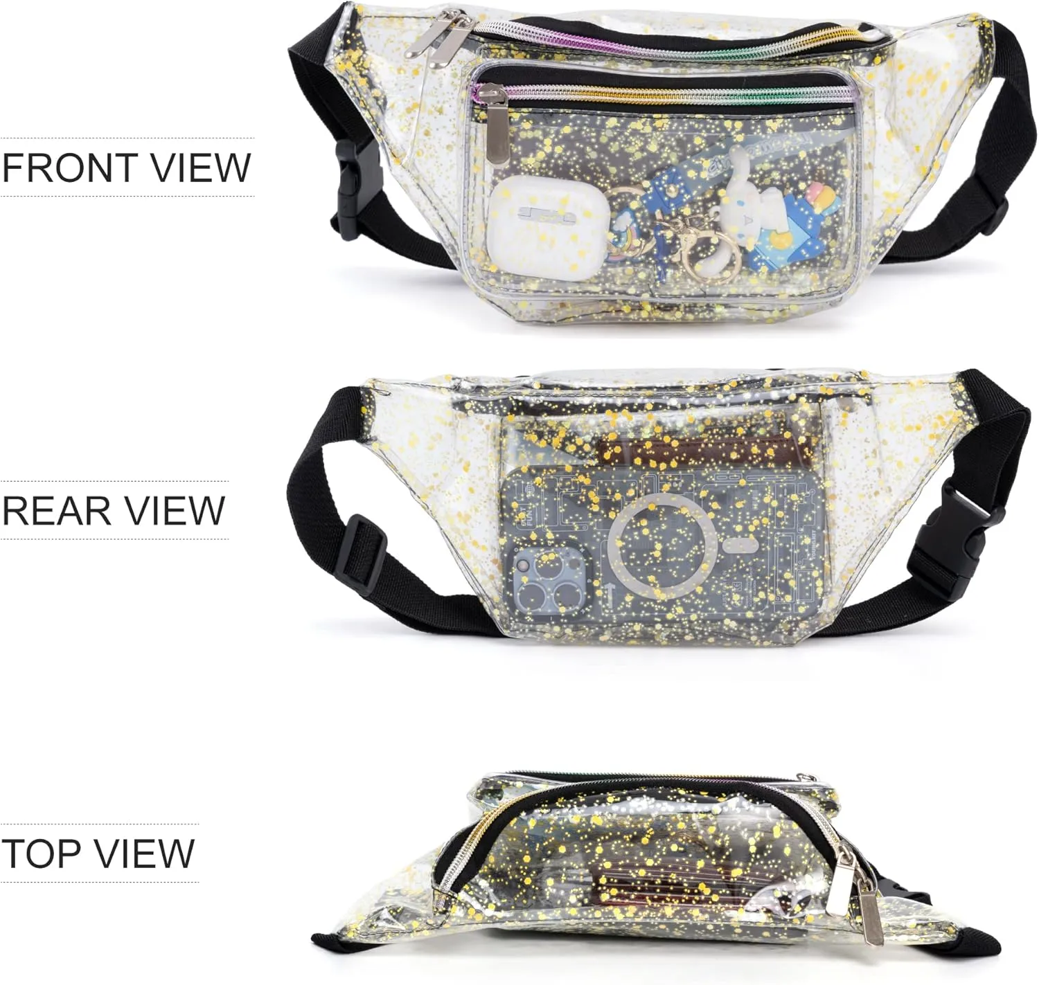 Festival Rave 80S 90S Holographic Dreamy Yellow Green Clear Fanny Pack for Women Girls Concert Stadium Approved Waist Belt Bum Bags - Dreamy Yellow Green Transparent