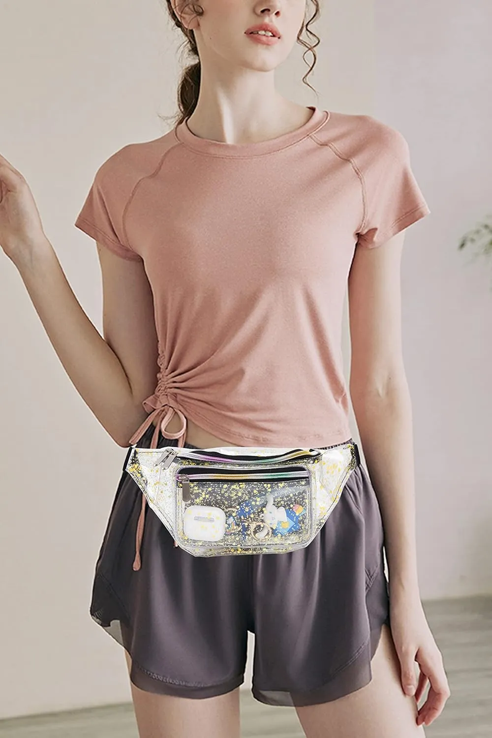 Festival Rave 80S 90S Holographic Dreamy Yellow Green Clear Fanny Pack for Women Girls Concert Stadium Approved Waist Belt Bum Bags - Dreamy Yellow Green Transparent