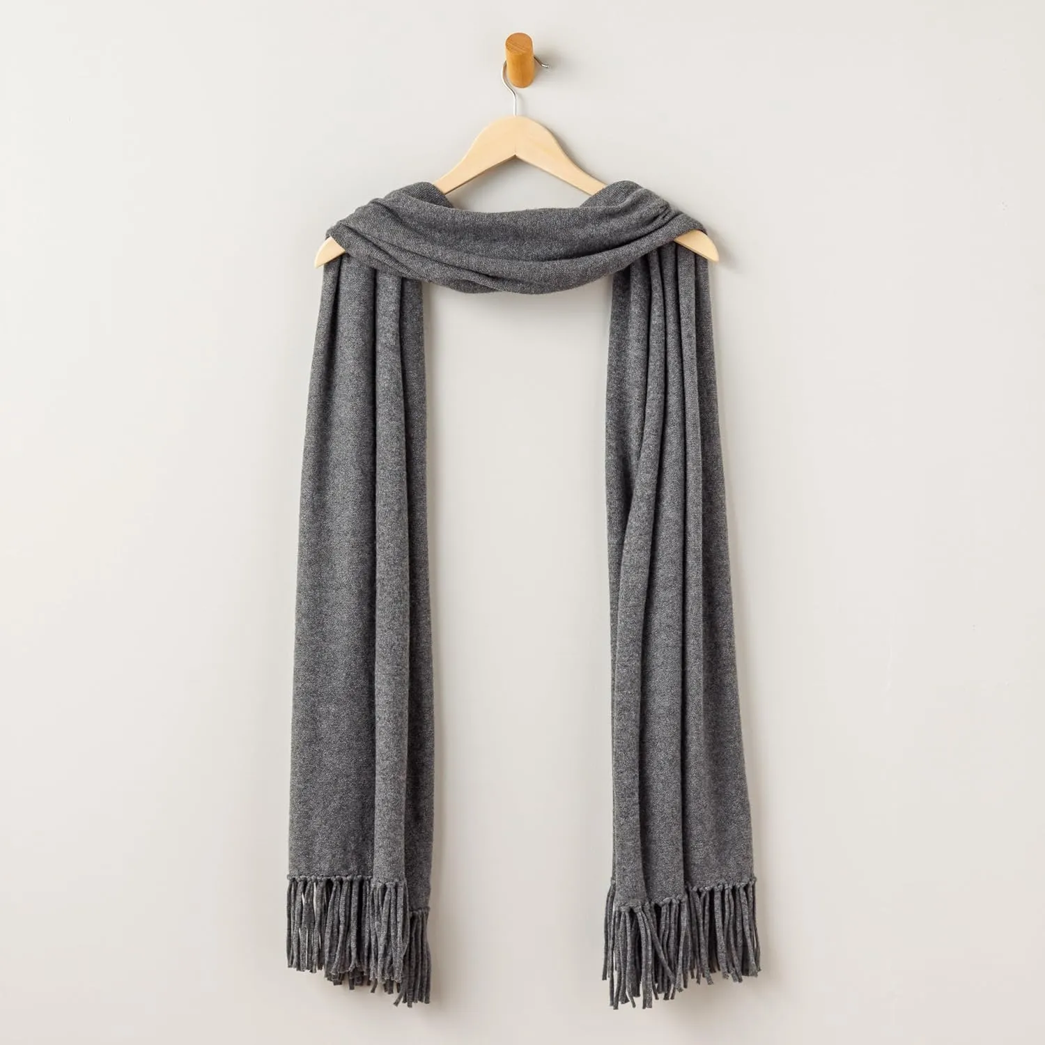 Fishers Finery Women's 100% Cashmere Knit Shawl Wrap with Fringe | Oversized 78” long by 28” wide