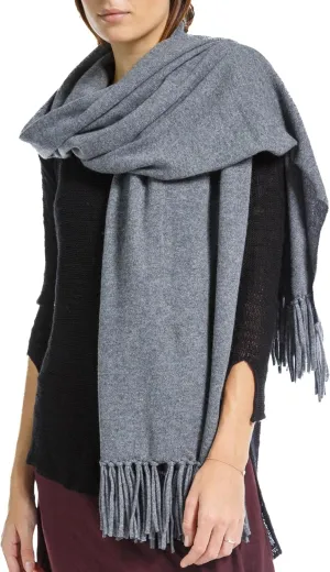 Fishers Finery Women's 100% Cashmere Knit Shawl Wrap with Fringe | Oversized 78” long by 28” wide