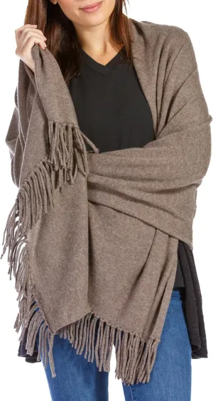 Fishers Finery Women's 100% Cashmere Knit Shawl Wrap with Fringe | Oversized 78” long by 28” wide