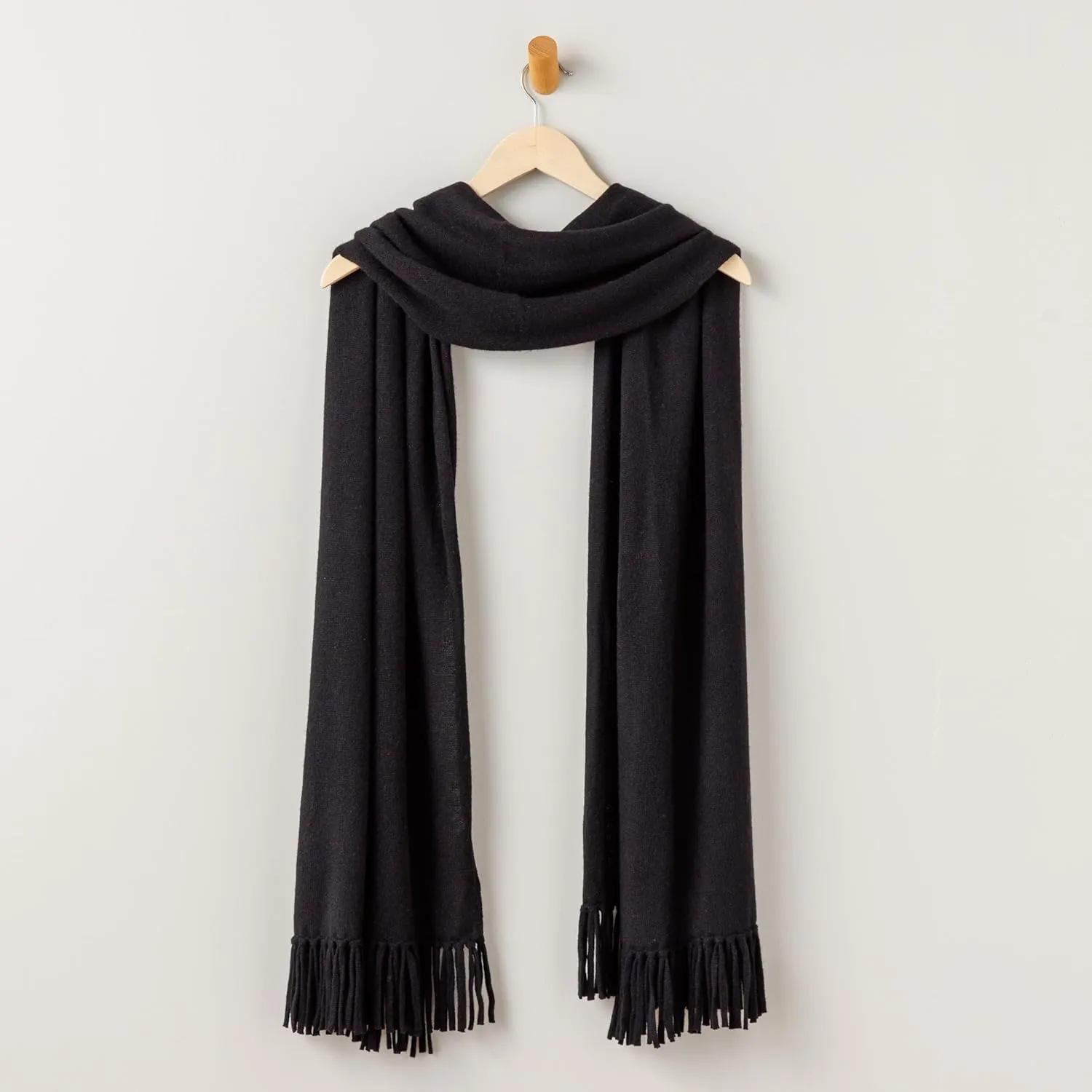Fishers Finery Women's 100% Cashmere Knit Shawl Wrap with Fringe | Oversized 78” long by 28” wide