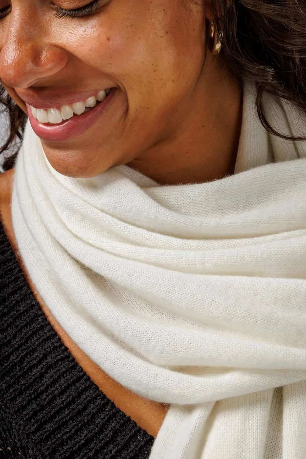Fishers Finery Women's 100% Cashmere Knit Shawl Wrap with Fringe | Oversized 78” long by 28” wide